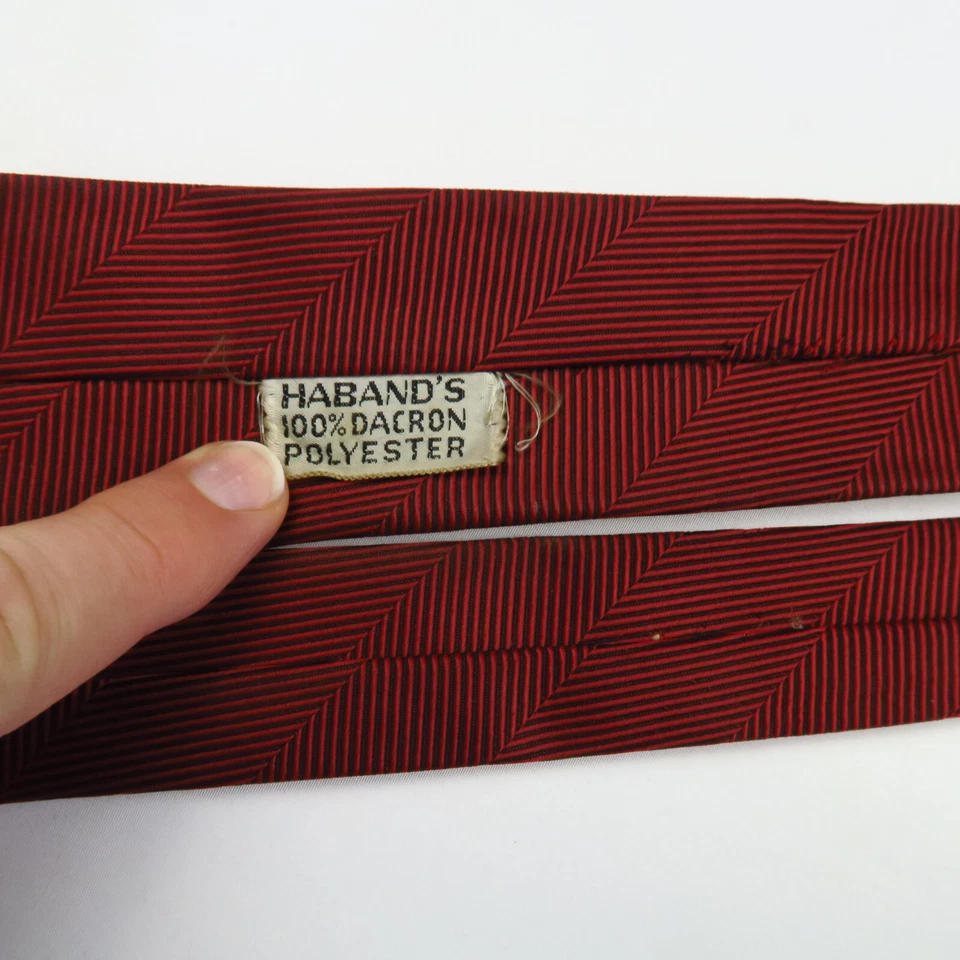 Vintage 50s 60s Habands Red Black Striped Mens Necktie Tie 52x2.25 Retro Dacron - Image 3 of 4