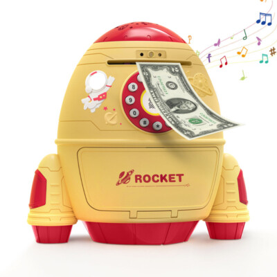 Electronic Piggy Bank W/ Password Fingerprint Children's Rocket Piggy Bank Toy