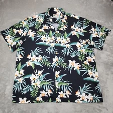 Paradise Found Hawaiian Shirt Mens Extra Large Black Floral Camp Leisure Vintage