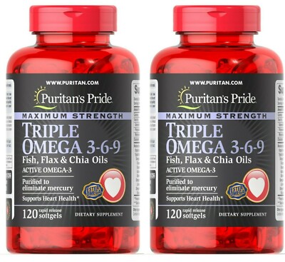 Puritan's Pride Maximum Strength Triple Omega 3-6-9 Fish Flax \u0026 Chia Oils  240 sg 766443512561 | eBay