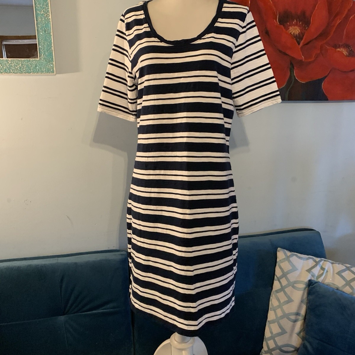 Vineyard Vines Blue White Stripe T Shirt dress Shift short Sleeve M Medium