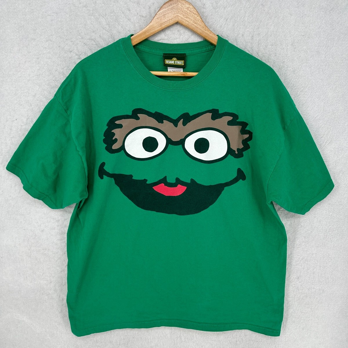 Vintage Sesame Street Shirt Oscar Grouch Face Mens XL Green 