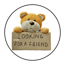 30 TEDDY BEAR LOOKING FOR A FRIEND ENVELOPE SEALS LABELS STICKERS 1.5" ROUND
