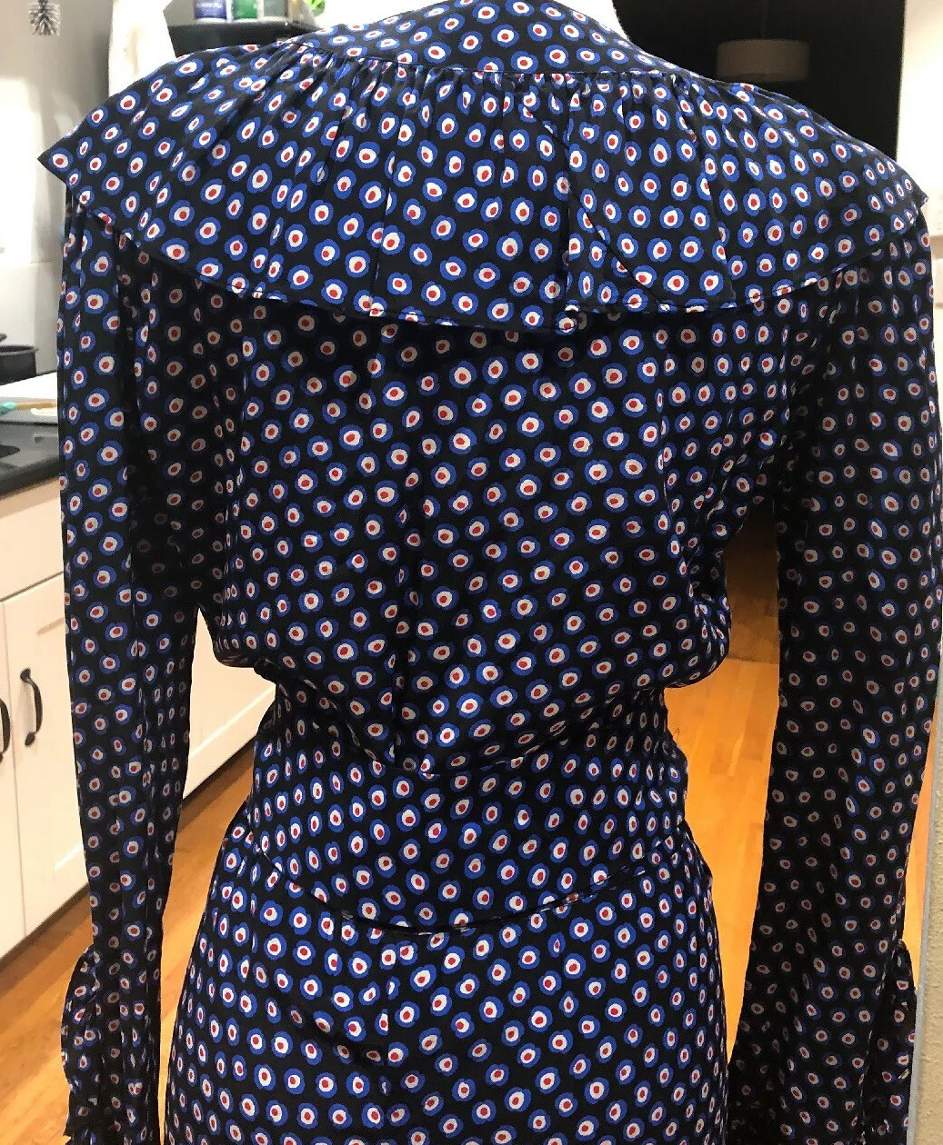 ABITO VINTAGE SAINT LAURENT ROSSO BIANCO A PUNTI STAMPA CINTURA ARRICCIATA SETA 40 4