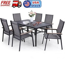 7 Pcs Outdoor Dining Set Patio Dining Set Stackable Chairs with Umbrella Hole