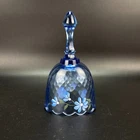 Fenton Blue Bell Scalloped Edge Hand Painted Floral Design Diamond Optic - Glow