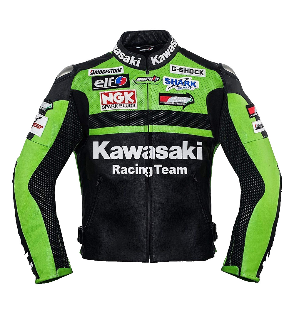 Kawasaki Racing Team Leather Jacket for Men – Premium Motorcycle Biker Gear