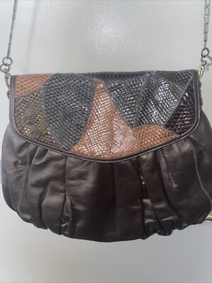 CHI By CARLOS FALCHI Gunmetal Leather&Snakeskin chain handbag Purse
