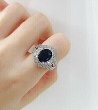 2Ct Oval Cut Simulated Blue Sapphire Halo Women's Ring In 14K White Gold Plated