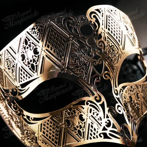Mens Masquerade Mask Minimalist Filigree Light Metal Venetian Mardi Gras [Gold] - Image 4 of 4