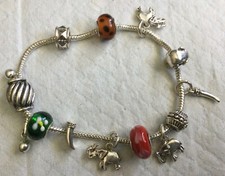 SILVER TONE MULTI BEADED LUCKY ELEPHANT CABLE CORD BRACELET SALE
