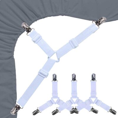 4 Bed Sheet Fasteners Adjustable Elastic Suspenders Straps Mattress Covers Clips