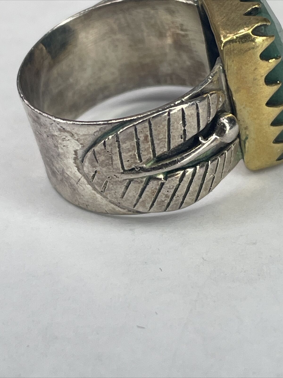 Solid Sterling Banded Ring With Brass Accented Gr… - image 3