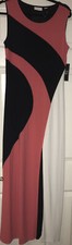 NWT NY&C Stretch Knit Dress Sleeveless Sexy Slit Front Round Neck Black Orange 8