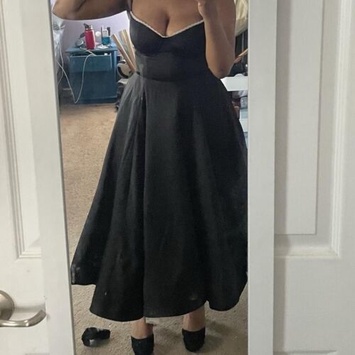 House of CB Mademoiselle Black Satin Tulle Midi Dress Size M