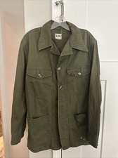 Vintage Lee Button Up Green Work Shirt Long Sleeve Military USA Made Denim 22  