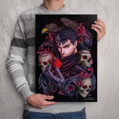 BERSERK DRUCK - Black Swordsman Guts - A3 Poster Kunst signiert vom Manga Künstler
