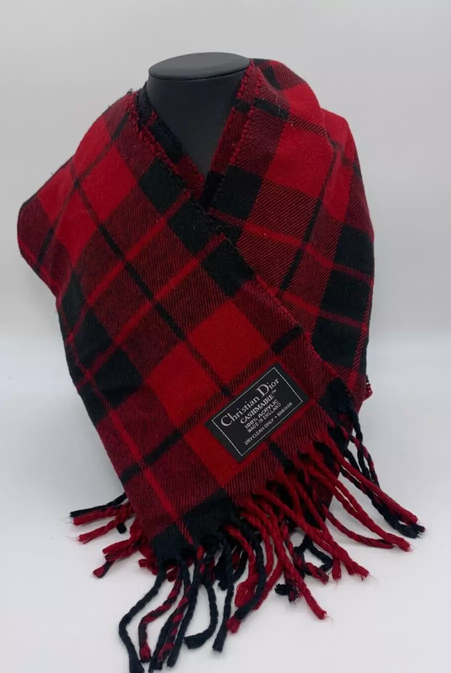 CHRISTIAN DIOR Cashmaire Acrylique Rouge Foulard à carreaux Buffle Made in England