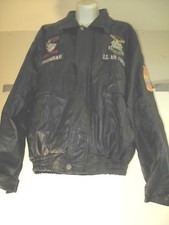 Oscar Piel U.s. Air Force Black Leather Jacket - Removable Fur Lining Size Med