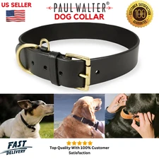 Heavy Duty Leather Dog Collar – Brass Buckle – Small, Medium, Large Dogs