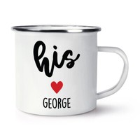 Personalisiert His Herz Emaille Becher Tasse Weiß Liebe Freund Ehemann Birthday