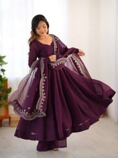 New Fandy Silk Purple Gown Bottom With Dupatta For Functional Wear