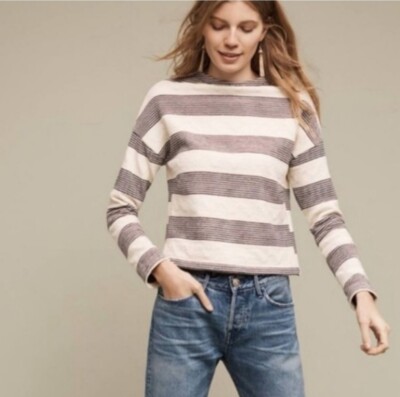 Eri Ali Striped Sabori Sweatshirt Women s Medium Boxy Black White Minimalist