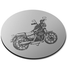 Round Mouse Mat (bw) - Classic Retro Motorcycle Vehicle Car  #41014