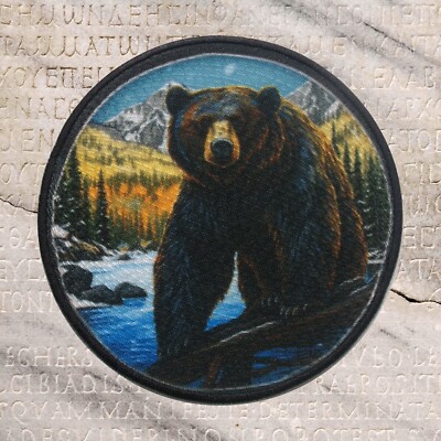 Black Bear Applique Patch -  Animal Badge (Iron on) Nature Mountain Roaring
