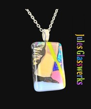 Hand Crafted Dichroic Fused Glass Pendant Necklace W/ Chain 2008