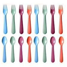 16Pcs Kids Plastic Utensils Kids Forks and Spoons Set, Multicolor Toddler Ute...
