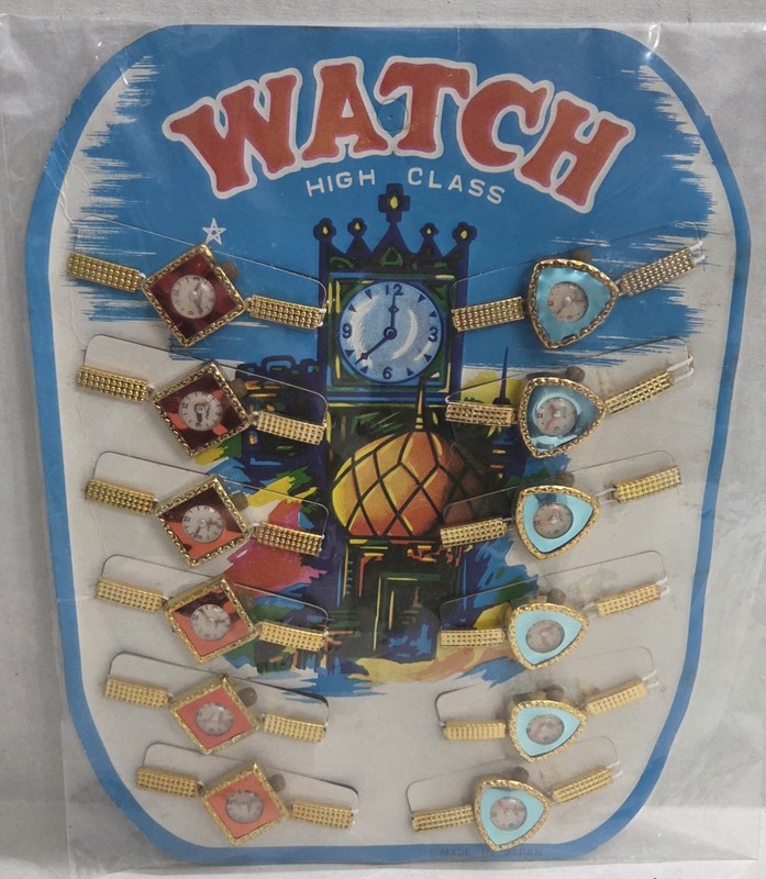Lot 12 Vintage Japan Kids Watches on Gumball Machine Cardback 1950s Toy NOS NICE