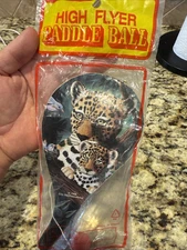 Vintage 1998 Eric VanRaemdonck Leopard Art Wood Paddle Ball Original Package NEW