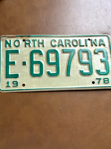 1978 North Carolina License Plate E-69793 Green on White North Carolina Tag