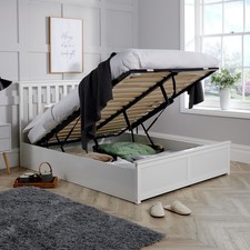 Ottoman Storage Bed Double Size Pine End Lift White Bed Frame Gas Lift Seconds