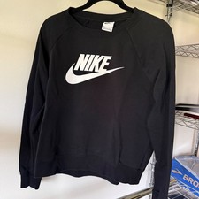 Nike Womens Sportswear Essential Crewneck Sweatshirt Black White Logo Medium