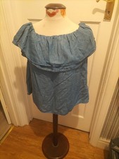 Ladies New Look Size 12 Denim Elasticated Hem Short Sleeved Top
