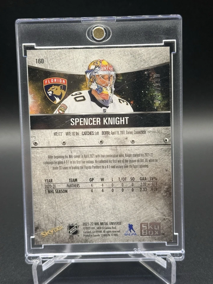 2021 Skybox Metal Universe Rookies PMG Red #/100 Spencer Knight Rookie RC - Image 2 of 2