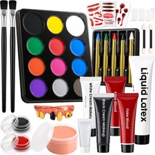 Halloween Makeup Kit with Scar Wax and Fake Blood, Oil Based Face Paint
