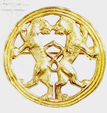 Achaemenid Double Lions Gold Tone Brooch Museum Replica Heraldic Style