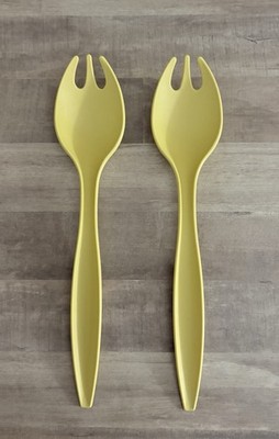 Vintage Tupperware 12'' Salad Forks Tongs Harvest Gold Set of 2 Yellow