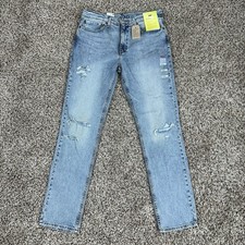 Levis 511 Slim Fit Stretch Jeans Mens Size 34x32 Light Wash Distressed Denim