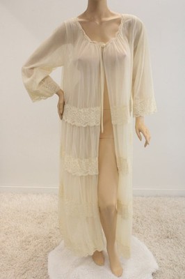 Vintage Intime' Long Peignoir Robe Large Double Nylon Chiffon Lace Ivory Volume