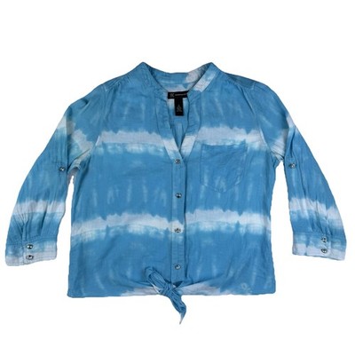 INC International Concepts Blouse 4 Blue Tie Dye  Tie Front Hippie 60 s Boho