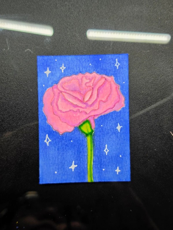 Aceo Original Art Card Dreamy Celestial Carnation Flower By AliArtThings