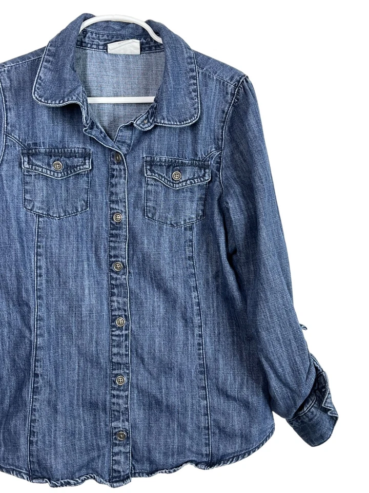 Camisa Crazy 8 Niñas Talla Grande 10 12 Azul Denim Abotonada Manga Larga Top Foto 4 de 4