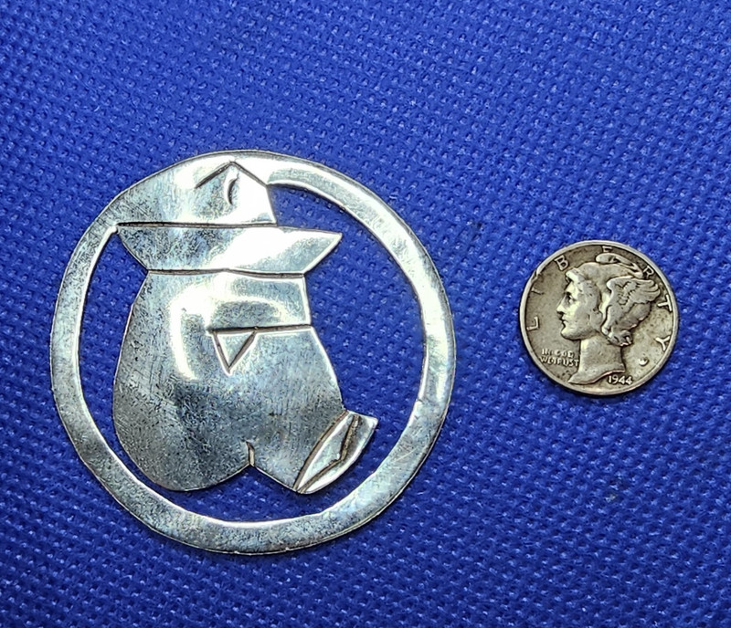Sleeping Sombrero Man Round Bookmark Sterling Silver Mexico
