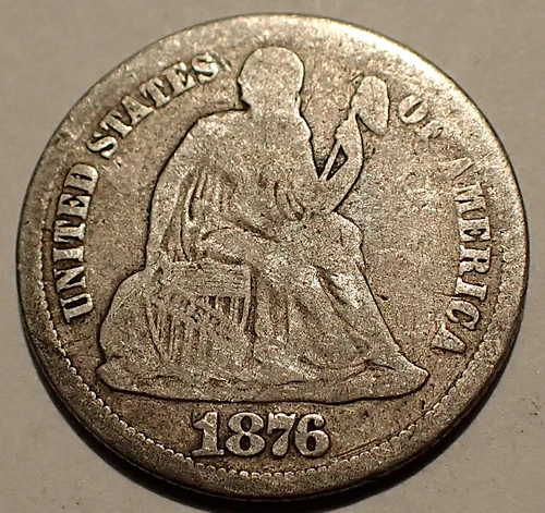 1876-CC Liberty Seated Dime, Centennial Carson City Date, Nice Coin Gray Patina