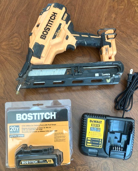 Bostitch BCN650D1 20V MAX 15-gauge Angled Finish Nailer New Battery, New Charger