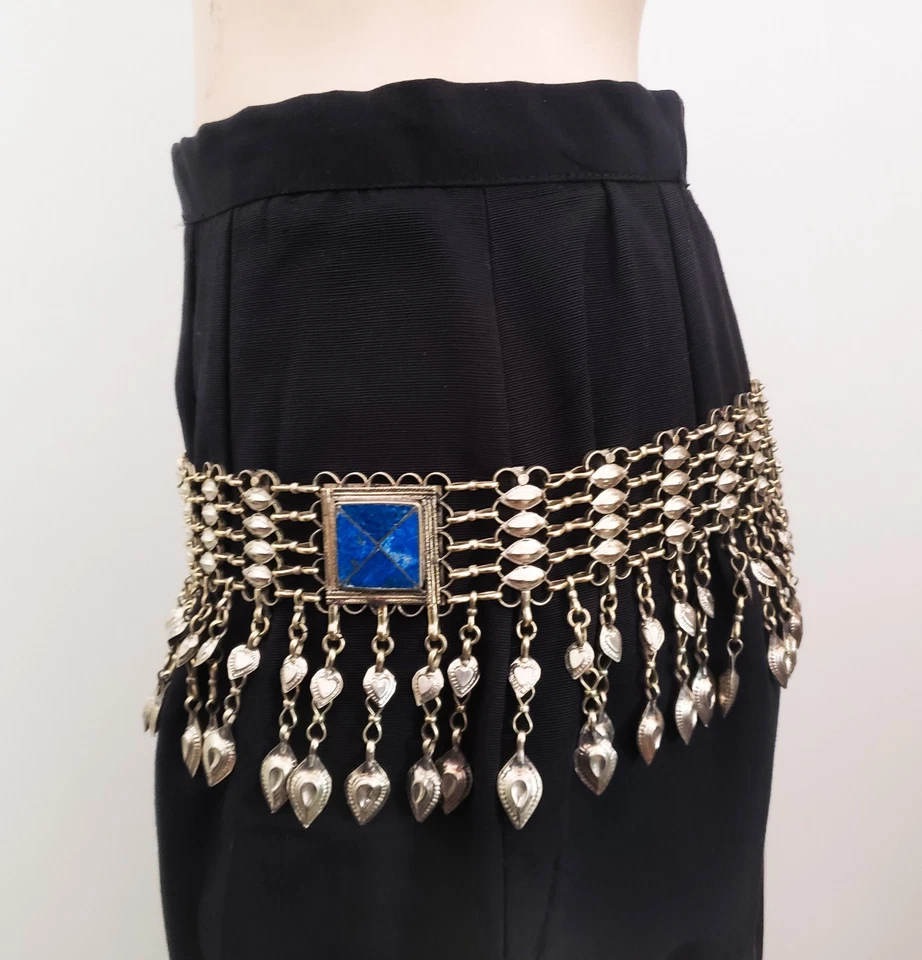 Cinturón de aleación de plata lapislázuli vintage con campanas estilo boho danza del vientre Foto 3 de 4